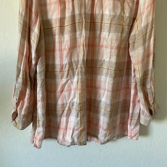 Catherines Womens Blouse Button Up Plaid Size 0X Long Sleeves Pink Casual Top - Picture 11 of 11